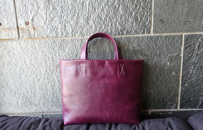 Hand style tote bag purple stars - Handbags & Totes - Genuine Leather Purple