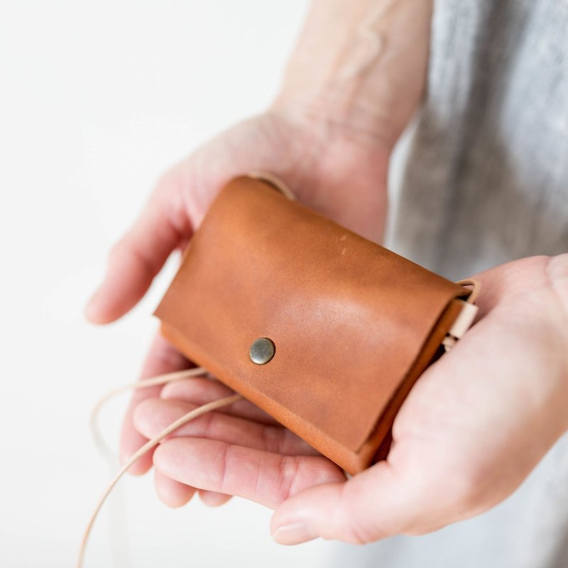 Cut off genuine leather mini wallet / camel - กระเป๋าสตางค์ - หนังแท้ สีนำ้ตาล