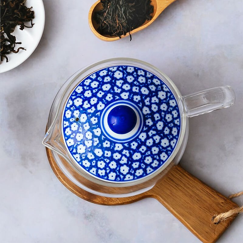 日本西海ブルー小花ステンレスメッシュ 耐熱ガラス ティーポット (Bloomlk Tea SS pot)-375ml - 急須・ティーカップ - ガラス 