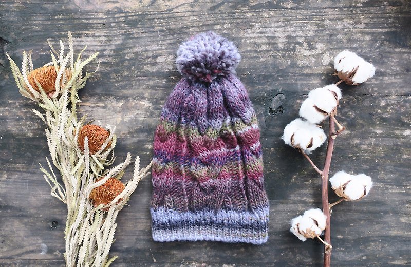 Mama 100% hand made cap - twist wool knit cap - purple gradient X earth colors / Christmas / gift - Hats & Caps - Wool Purple