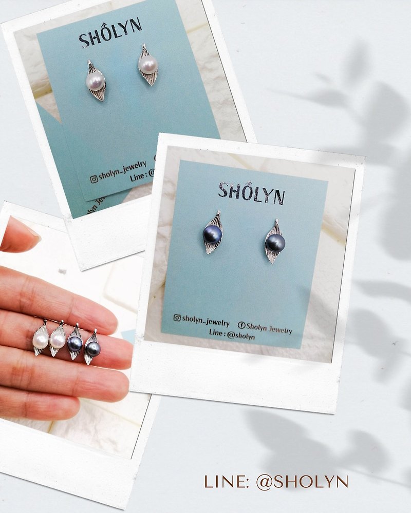 SHOLYN Freshwater Pearls Stud Earrings, Silver 925 - ต่างหู - เงินแท้ สีใส