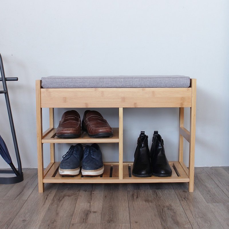 Bamboo and Wood Shoe Chair-Small/Shoe Storage Furniture - Storage - Wood Brown