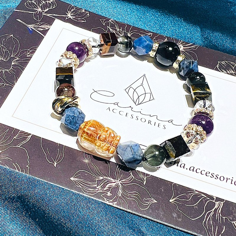 Men's Lucky Energy Crystal Bracelet Titanium Pixiu Customized Life Spirit Number Lucky - สร้อยข้อมือ - คริสตัล สีทอง