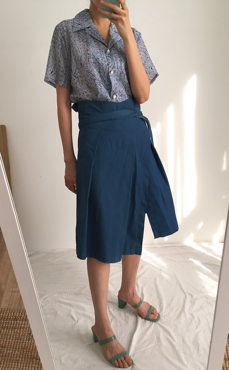 Cobalt Skirt兩穿韓服式斜紋棉寶藍綁帶裙 S號出清 - 裙子/長裙 - 棉．麻 