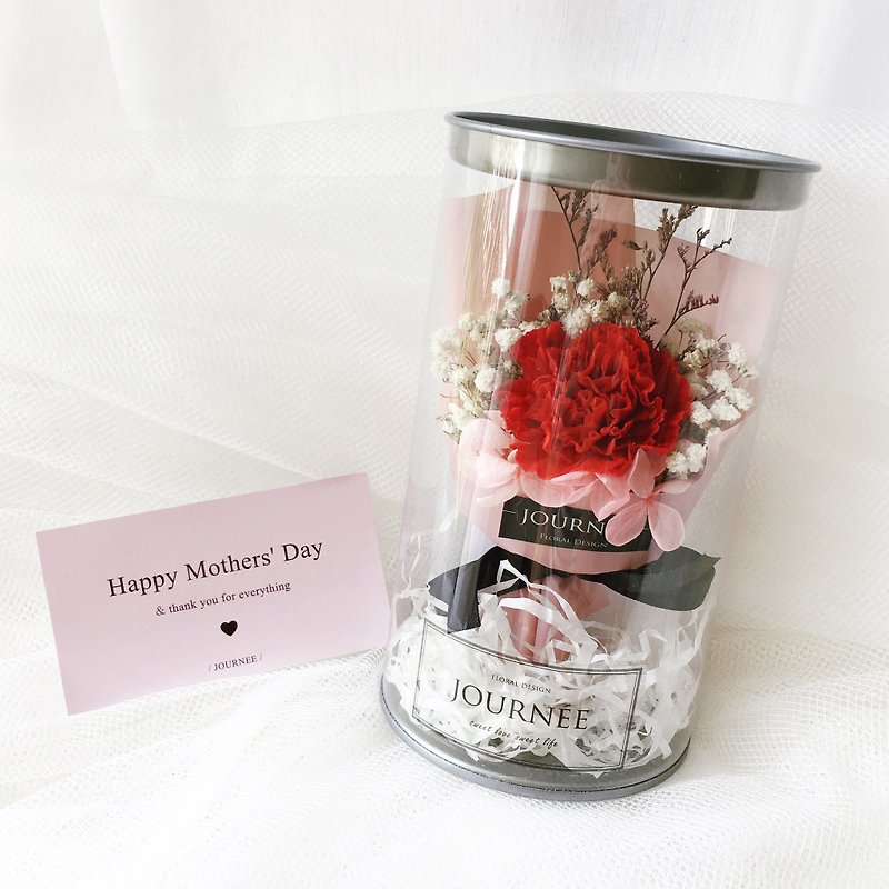 Journee red eternal carnation flower pot with card dry bouquet mother's day gift - ช่อดอกไม้แห้ง - พืช/ดอกไม้ 