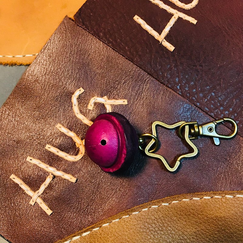Purple Ugly Bell Leather Bell Star Keyring Sniffing Leather Handmade - Keychains - Genuine Leather Purple