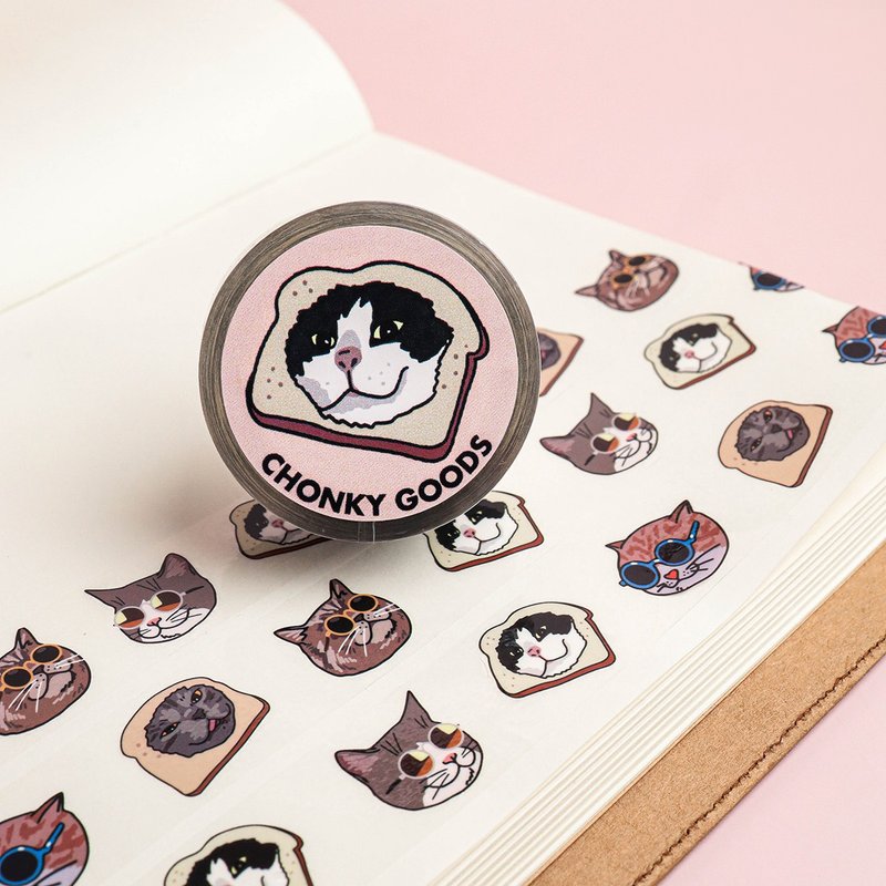 Clear Tape - Bread Cat Meme Masking Tape - 紙膠帶/和紙/PET - 紙 