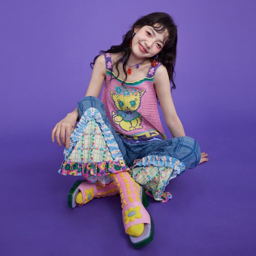 チェック柄ハイウエストデニムフレアパンツ/ Oshicoco紹介商品