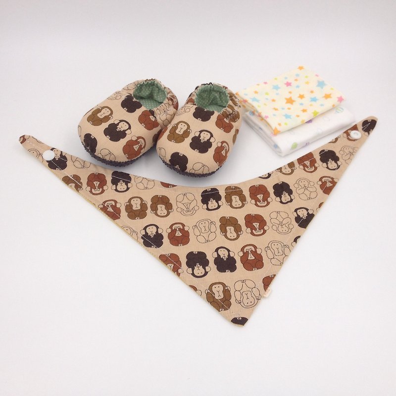 Covering Monkey-Miyue Baby Gift Box (Toddler Shoes / Baby Shoes / Baby Shoes + 2 Handkerchiefs + Scarf) - ของขวัญวันครบรอบ - ผ้าฝ้าย/ผ้าลินิน สีนำ้ตาล