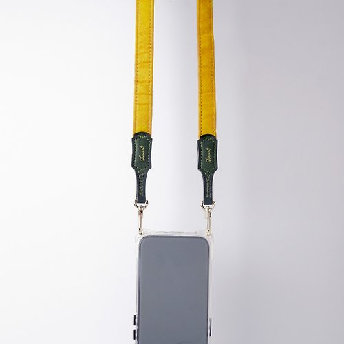 Jouer，最好的旅伴 雙扣手機背帶-涼感舒適1.8cm-芥黃-活潑有個性-長度可調