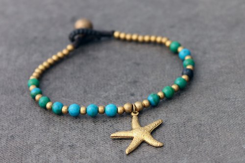 xtravirgin 海星魅力串珠手鍊黃銅石孔雀石串珠編織麻