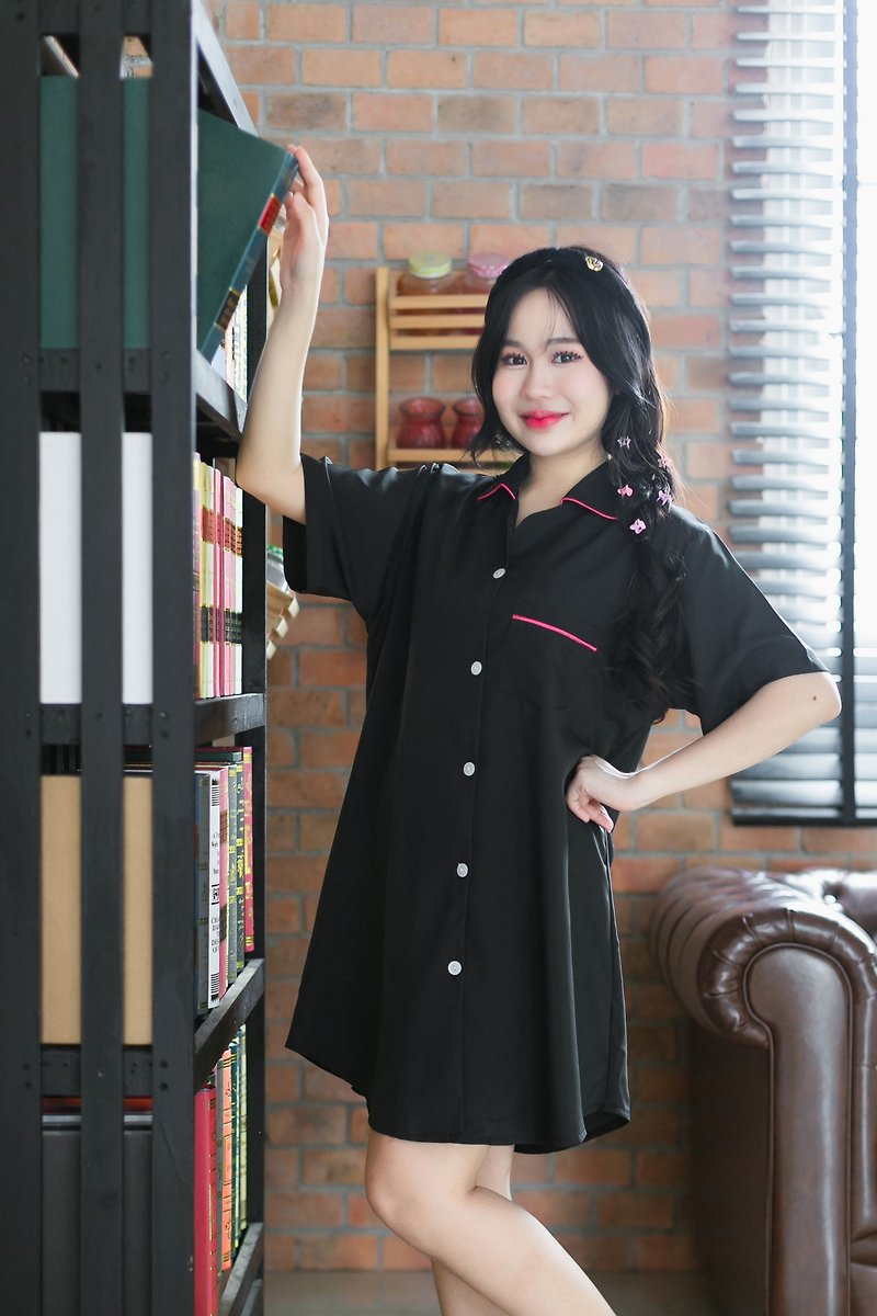 Black dress - Pajamas dress. Short sleeves(Polyester100%) - Loungewear & Sleepwear - Polyester Brown