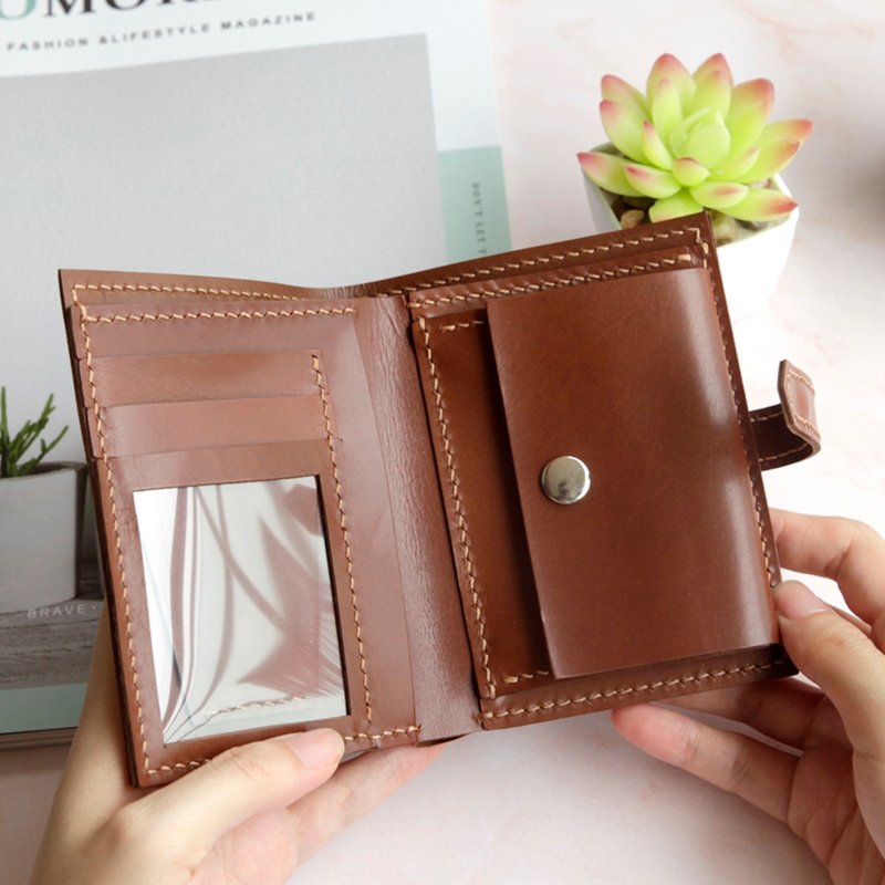 皮革diy材料包/完成品 搭扣豎款錢包 零錢袋短夾 散紙袋銀包刻名 - 皮件/皮革 - 真皮 