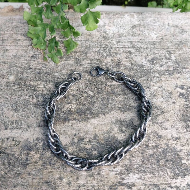 Washing Chain 316L Titanium Steel Vintage Bronze Bracelet Gift Box Set Personality Fashion - สร้อยข้อมือ - สแตนเลส สีดำ