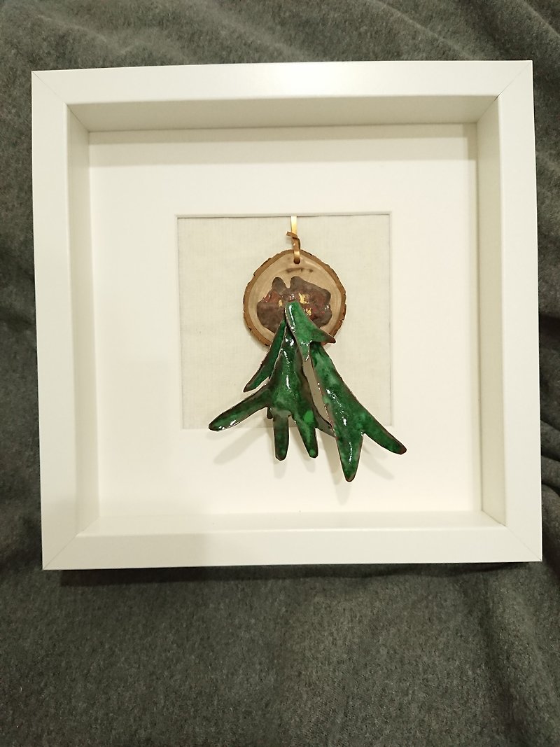 Handmade enamel ornaments copper enamel camphor wood gold leaf staghorn fern plant forest system - Items for Display - Enamel Multicolor