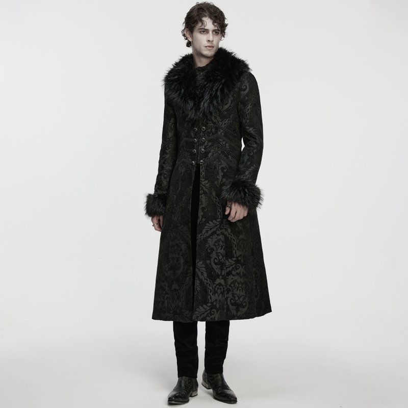 哥德極地聖愚仿皮草毛領長外套 - 男夾克/外套 - 其他材質 黑色