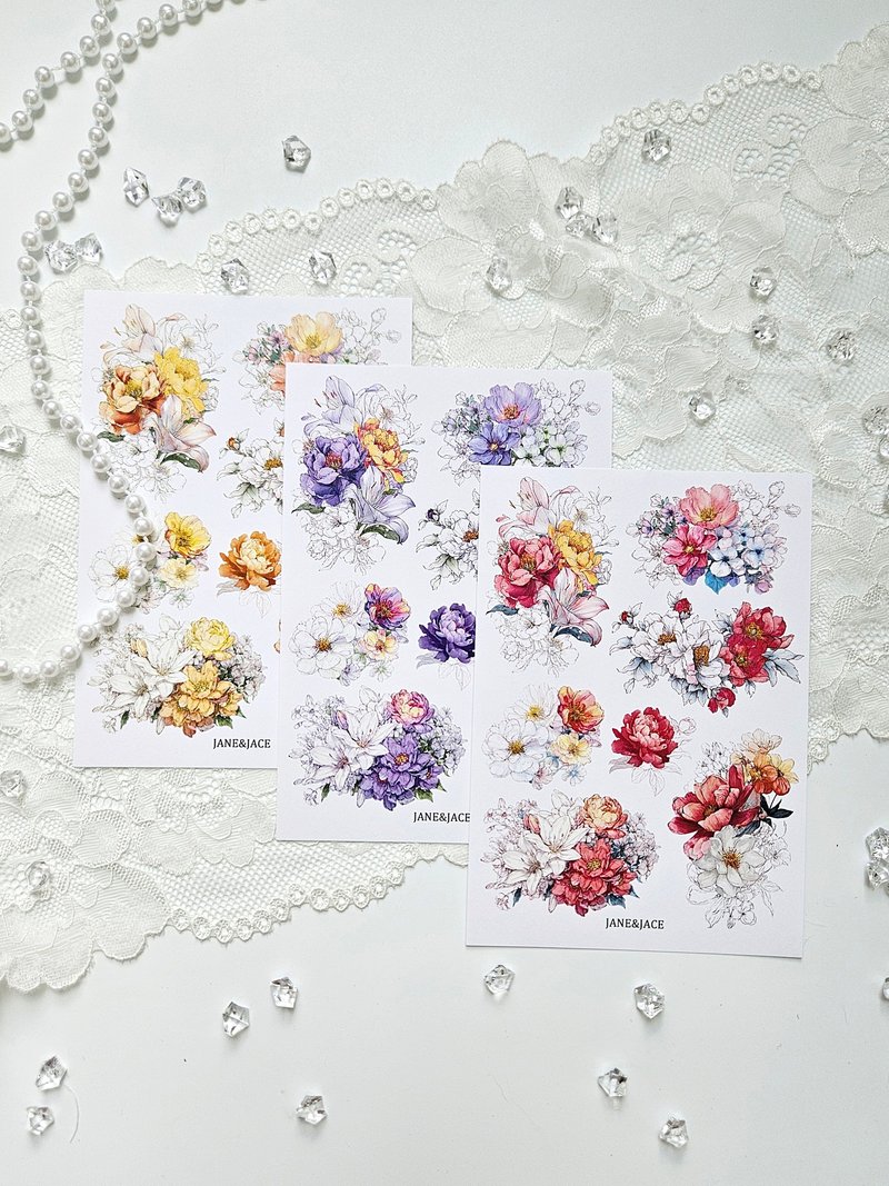 Antique Vivid Flower Paper - 貼紙 - 紙 