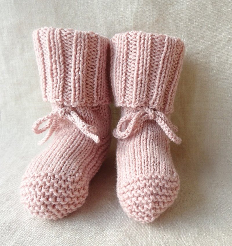 Rib Baby Booties Wool x Cotton 6M ~ 211 - Baby Gift Sets - Other Materials Pink
