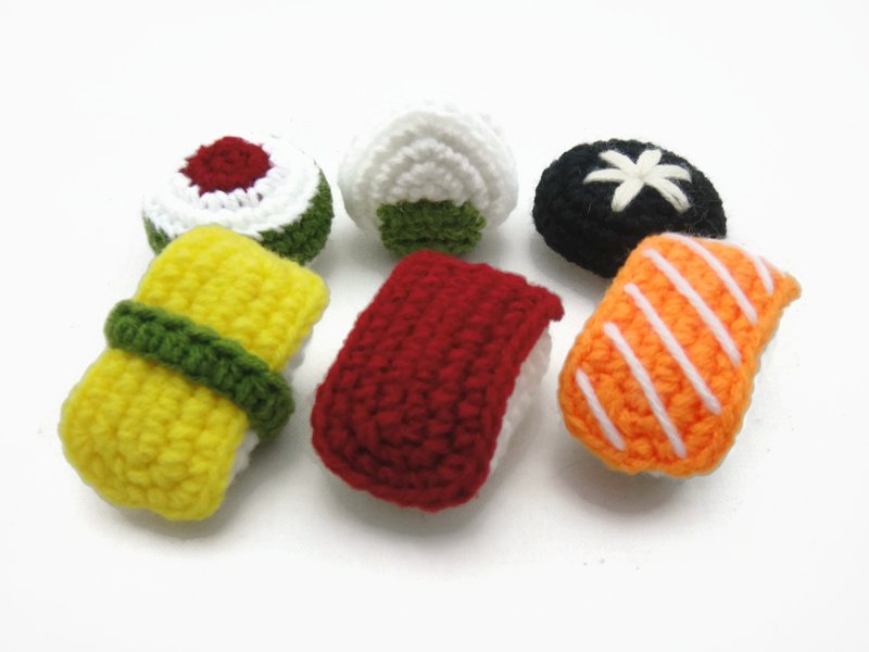 Crochet Sushi Fridge Magnet - Set of 6 - 磁鐵 - 聚酯纖維 橘色