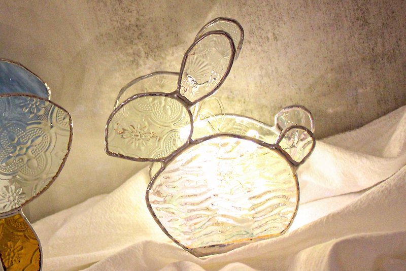 シンプルなウサギのランタン | 象嵌ガラス | 手作り - 置物 - ガラス 透明