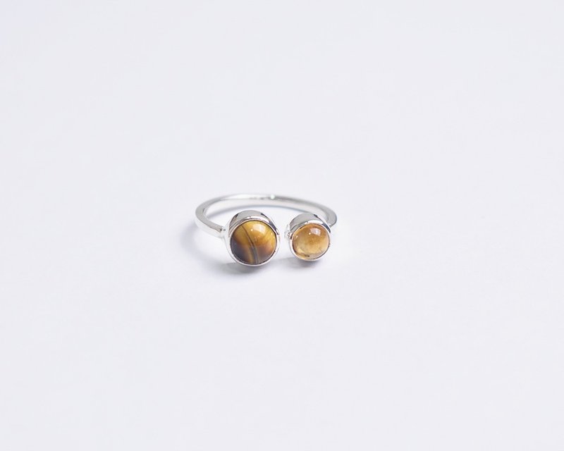 Tiger's eye and brandy citrine double stone ring in silver 925 - 戒指 - 寶石 咖啡色