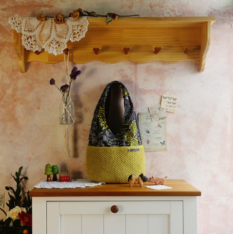 【限量現貨】Handmade手工編織/黃麻繩編織/肩背包/麻繩布包 - 側背包/斜孭袋 - 棉．麻 黃色