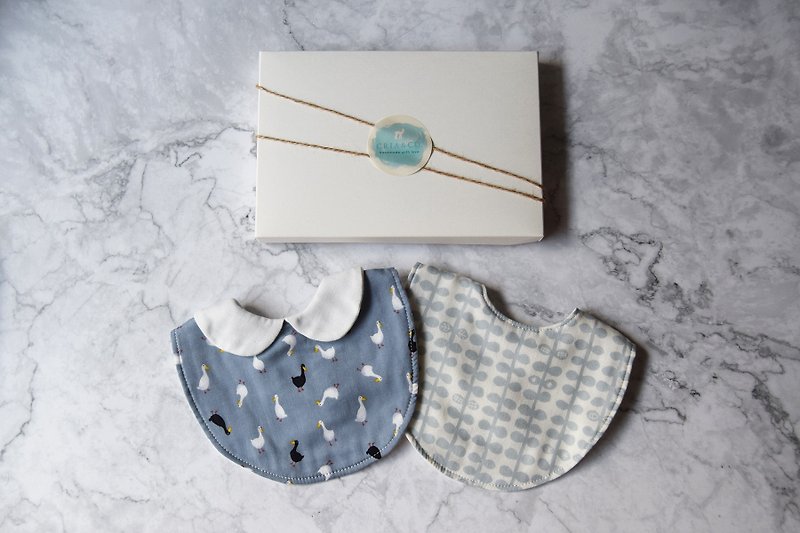 藍色口水巾兩件組 彌月禮盒 滿月禮 男寶寶禮物 圍兜禮盒 新生兒 - 圍兜/口水巾 - 棉．麻 藍色