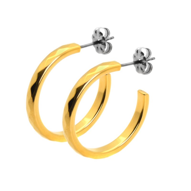 格緻真愛-細版-金色 純鈦耳環一對 (雙色可混搭) - 耳環/耳夾 - 其他金屬 金色