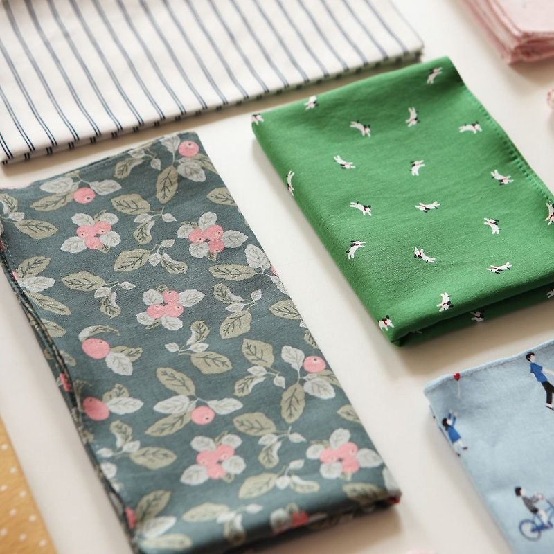Nordic style cotton handkerchief-20 Apple Paradise, E2D29625 - ผ้าเช็ดหน้า - ผ้าฝ้าย/ผ้าลินิน สีเขียว