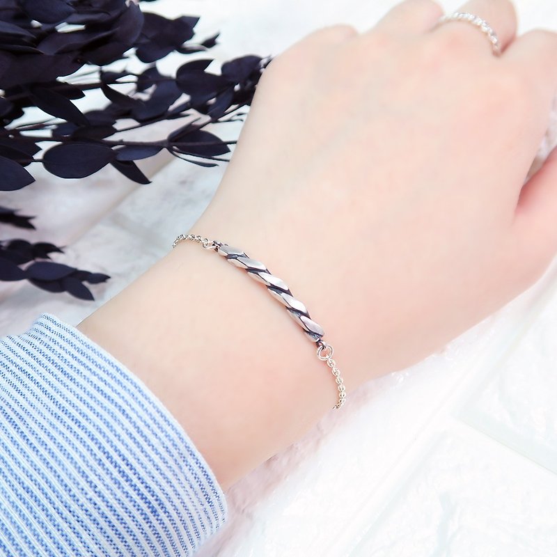 Square lattice twist bracelet (vintage black)-925 sterling silver bracelet - Bracelets - Sterling Silver Silver