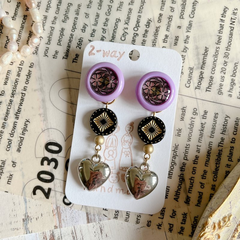 wow Handmade-花影 2way鈕扣耳環 - 耳環/耳夾/耳骨夾 - 其他材質 