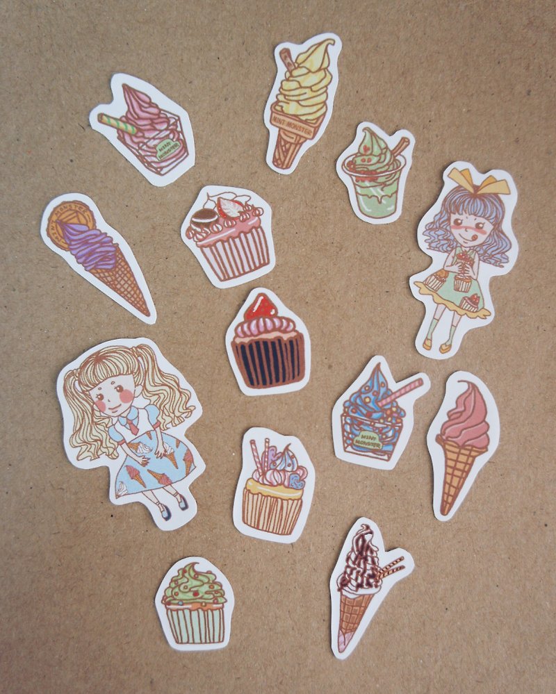 Peppermint Monster ◆ Dessert Girl Sticker Set-13 pieces - Stickers - Paper 