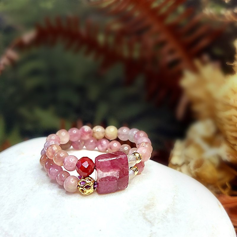 Pink Lady Double Row Ring | Pink Tourmaline | Anderson Feldspar | Silver Moonlight | One Product, One Shot | - General Rings - Crystal 