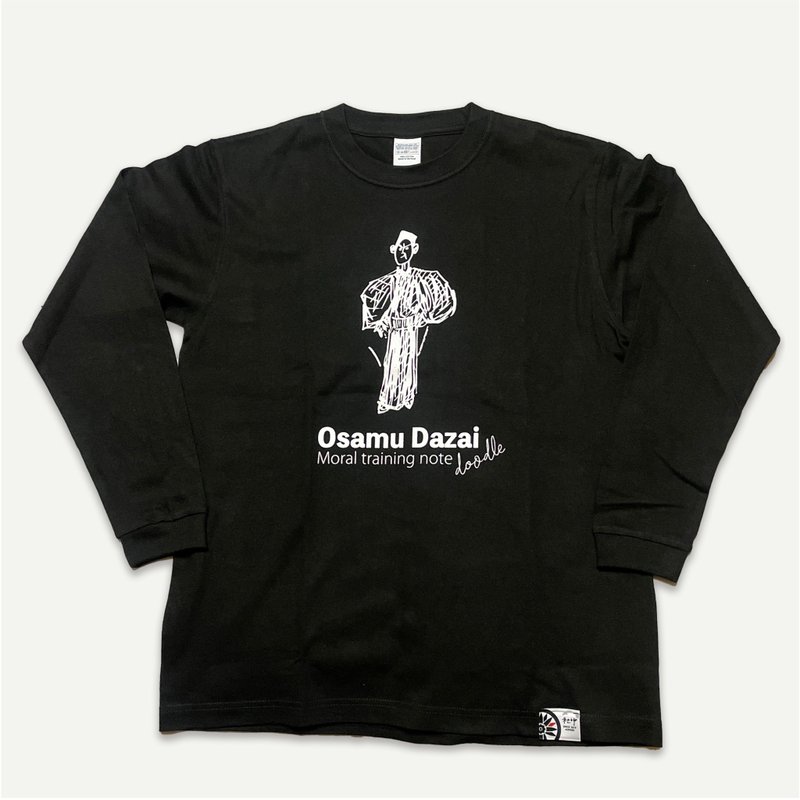 Dazai Osamu doodle long sleeve T-shirt  black - Women's Tops - Cotton & Hemp Black