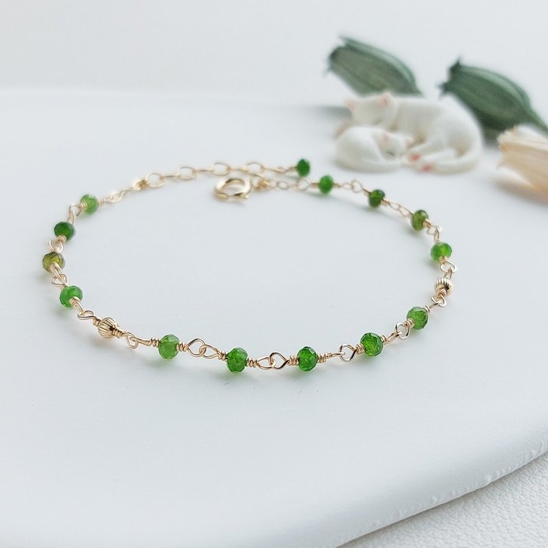 Chrome Diopside/Green Diopside x 14KGF Bracelet - สร้อยข้อมือ - เครื่องประดับพลอย สีเขียว