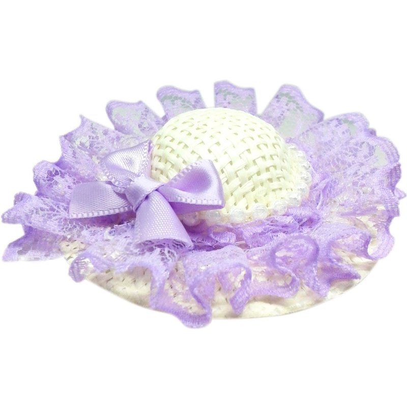 珍珠蕾絲蝴蝶結遮陽帽髮夾 全包布手工髮飾Sun Hat-Lilac - 髮圈/髮夾 - 聚酯纖維 紫色