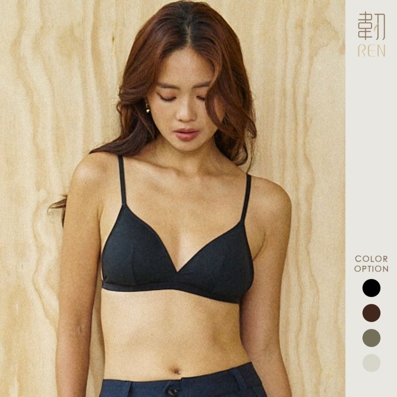 柔韌・無背鉤美胸比基尼三角杯 - 女內衣褲 - 棉．麻 黑色