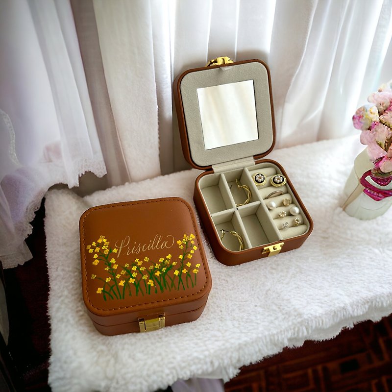客製首飾盒 高檔細緻 便攜 旅行 耳釘盒 項鏈 收納盒 珠寶盒 手提 - 髮飾 - 人造皮革 咖啡色