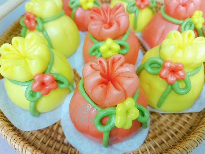 Cheerful Happy Handmade Lucky Bag Steamed Buns Chinese Cake Steamed Buns Celebrate Birthday and Goodbye Steamed Buns - ขนมปัง - อาหารสด 