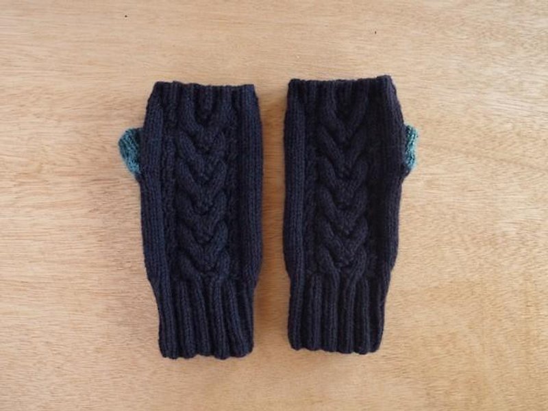 アルパカウールのアランハンドウォーマー・ネイビー×ターコイズブルー 受注生産 - 手套/手襪 - 其他材質 藍色