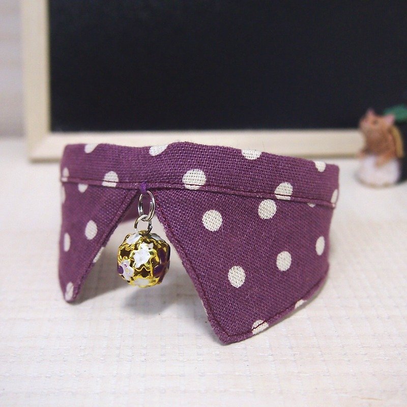 蘭花紫點點款 狗狗貓咪領巾裝飾項圈 - 項圈/牽繩 - 棉．麻 紫色
