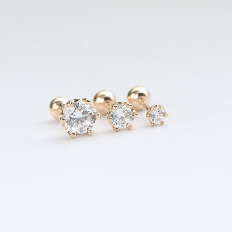 14K flower-shaped six-claw diamond bead earrings (single) ear bone and ear socket will not fade - ต่างหู - เครื่องประดับ สีทอง