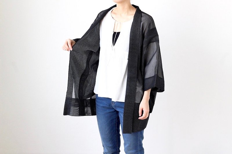 summer embroidered kimono, kimono jacket, Kimono cover up, haori black /3315 - Women's Casual & Functional Jackets - Polyester Black