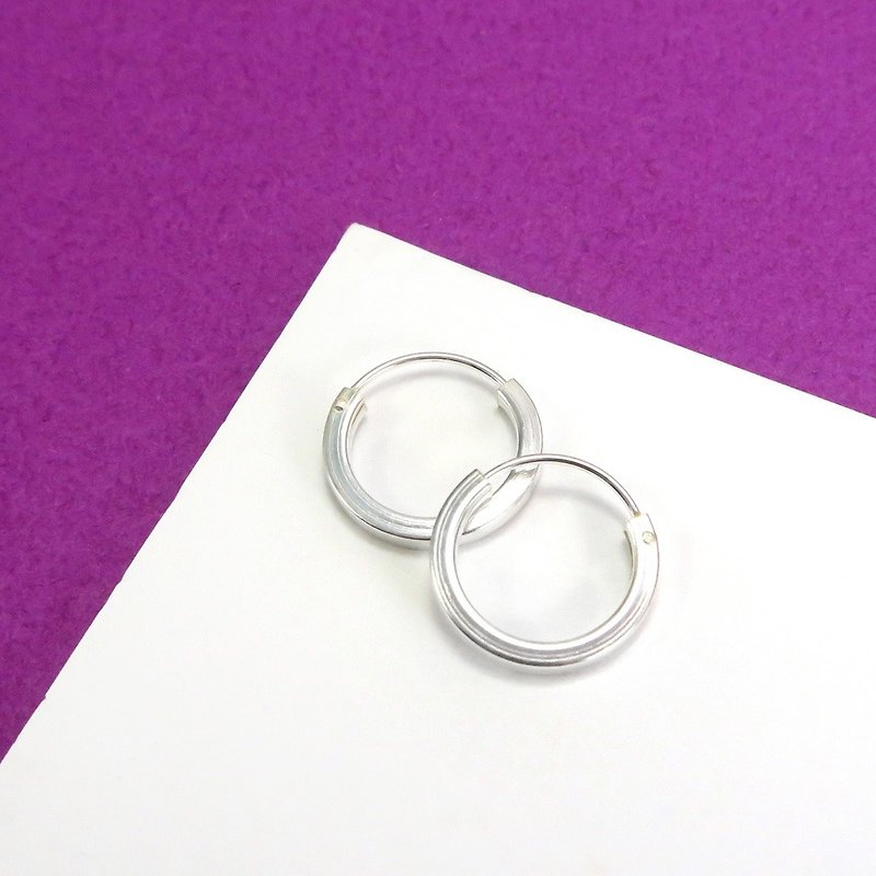 Circle/C Type Earrings Square Wire Round (12mm) 925 Sterling Silver Earrings - 64DESIGN - Earrings & Clip-ons - Sterling Silver Silver