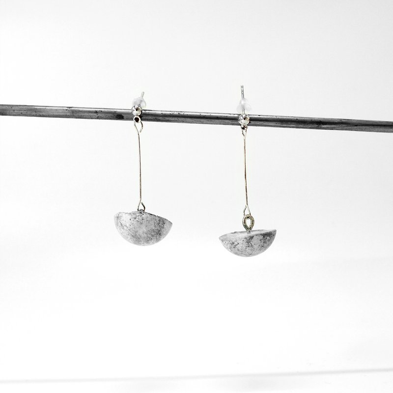 Moon Series - Half Moon Cement Pandent Earrings - Earrings & Clip-ons - Cement Gray