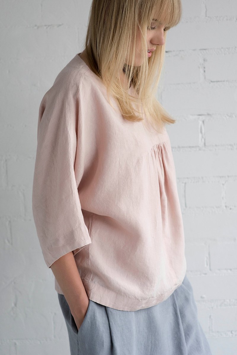 Linen Blouse Motumo – 17P1 / Handmade loose linen summer blouse - Overalls & Jumpsuits - Linen 