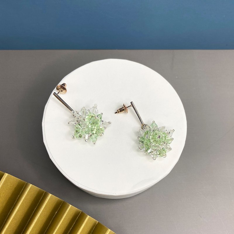 Swarovski Crystal 925 Silver Earrings 【Wedding 】【Mothers Day Earrings】Crystal - ต่างหู - คริสตัล สีเขียว