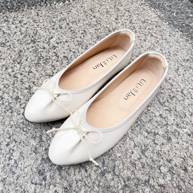 【女孩的新衣】抓皺極軟嫩羊皮芭蕾舞鞋_純淨白 - 芭蕾舞鞋/平底鞋 - 真皮 白色