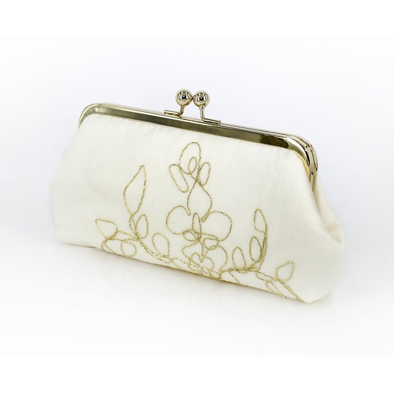 Ivory Bridal Clutch with gold thread 8-inches | Bridesmaid Gift |Bridal Clutch - Clutch Bags - Other Materials Multicolor