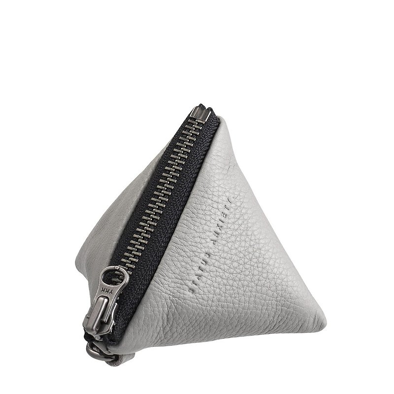 THIS COULD BE Coin Key Pouch_LIGHT GREY / Gray - กระเป๋าใส่เหรียญ - หนังแท้ สีเทา